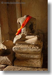 angkor wat, asia, buddhas, cambodia, scarves, sitting, vertical, photograph