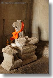 angkor wat, asia, buddhas, cambodia, scarves, sitting, vertical, photograph