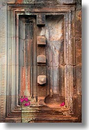 angkor wat, asia, cambodia, doors, false, flowers, vertical, photograph