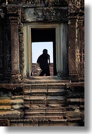 angkor wat, asia, cambodia, doors, silhouettes, vertical, walking, photograph