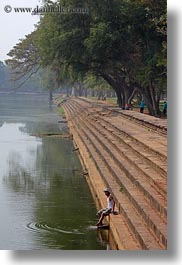 angkor wat, asia, cambodia, feet, men, moat, vertical, washing, photograph
