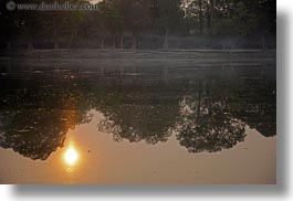 angkor wat, asia, cambodia, horizontal, moat, sunrise, trees, photograph