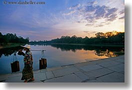 angkor wat, asia, cambodia, carrying, horizontal, moat, stuff, sunrise, womens, photograph