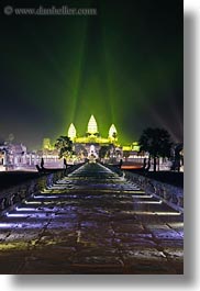 angkor wat, asia, cambodia, green, illuminated, long exposure, nite, paths, stones, towers, vertical, photograph