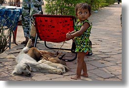 angkor wat, asia, cambodia, childrens, dogs, horizontal, nursing, people, puppies, toddlers, photograph