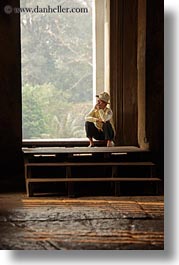angkor wat, asia, cambodia, doorways, men, people, sitting, sleeping, vertical, photograph