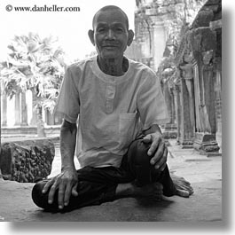 angkor wat, asia, black and white, cambodia, men, old, people, square format, photograph