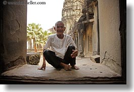 angkor wat, asia, cambodia, horizontal, men, old, people, windows, photograph
