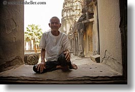 angkor wat, asia, cambodia, horizontal, men, old, people, windows, photograph