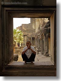 angkor wat, asia, cambodia, men, old, people, vertical, windows, photograph