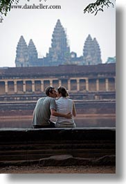 angkor wat, asia, cambodia, couples, kissing, people, towers, vertical, photograph