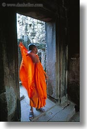 angkor wat, asia, cambodia, doors, monks, people, vertical, photograph
