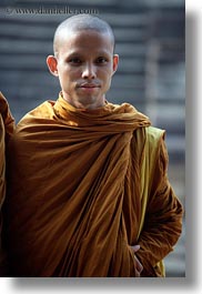 angkor wat, asia, browns, cambodia, monks, people, robes, vertical, photograph
