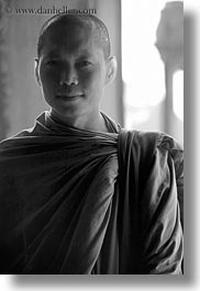 angkor wat, asia, black and white, browns, cambodia, monks, people, robes, vertical, photograph