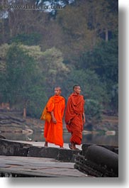 angkor wat, asia, cambodia, monks, people, two, vertical, walking, photograph