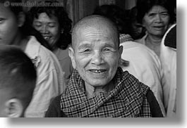 angkor wat, asia, black and white, cambodia, horizontal, old, people, womens, photograph