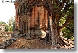 asia, bakong, bricks, cambodia, horizontal, temples, trees, photograph