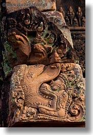 asia, banteay srei, bas reliefs, cambodia, nagas, vertical, photograph