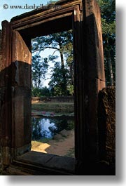asia, banteay srei, bas reliefs, cambodia, doors, vertical, photograph