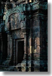 asia, banteay srei, bas reliefs, cambodia, doors, vertical, photograph
