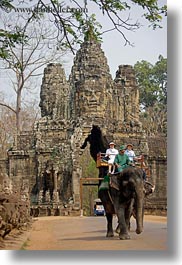 asia, cambodia, couples, elephants, gates, japanese, south gate, vertical, photograph