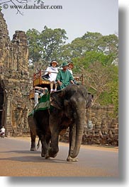 asia, cambodia, couples, elephants, gates, japanese, south gate, vertical, photograph