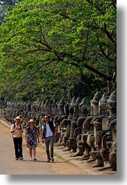 asia, cambodia, gates, people, south gate, statues, vertical, walking, photograph