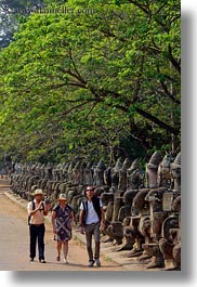 asia, cambodia, gates, people, south gate, statues, vertical, walking, photograph