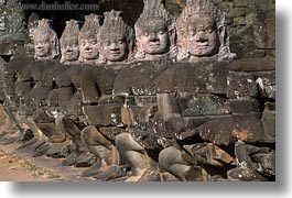 asia, cambodia, gates, heads, horizontal, south gate, statues, photograph