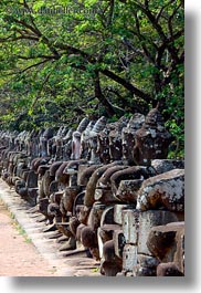 asia, cambodia, gates, heads, south gate, statues, vertical, photograph