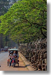 asia, cambodia, gates, south gate, statues, tuk tuk, vertical, photograph