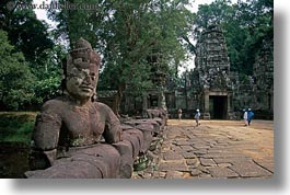 asia, cambodia, gates, horizontal, statues, victory, victory gate, photograph