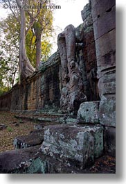 asia, cambodia, gates, stones, trees, vertical, victory gate, walls, photograph