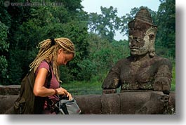 asia, cambodia, gates, horizontal, statues, victory gate, womens, photograph