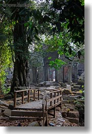 architectural ruins, asia, bridge, cambodia, ta promh, vertical, photograph