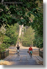 asia, bicyclists, bridge, cambodia, crossing, transportation, vertical, photograph