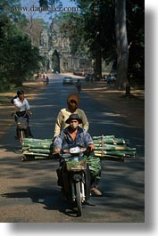 asia, bamboo, cambodia, logs, motorcycles, transportation, vertical, photograph