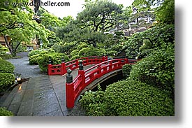 asia, bridge, fujiya hotel, gardens, hakone, horizontal, japan, red, slow exposure, photograph