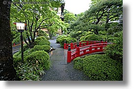 asia, bridge, fujiya hotel, gardens, hakone, horizontal, japan, red, slow exposure, photograph