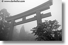 asia, gates, hakone, horizontal, japan, landscapes, misty, torii, photograph