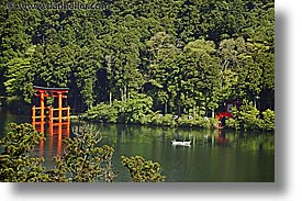 asia, boats, gates, hakone, horizontal, japan, landscapes, torii, photograph