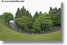 asia, hakone, horizontal, japan, open air museum, umbrellas, walkers, photograph