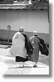 asia, black and white, japan, koto in, kyoto, priests, vertical, walking, photograph