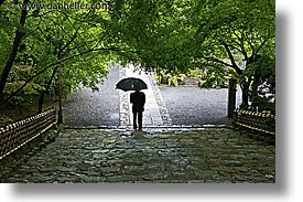 asia, horizontal, japan, kyoto, ryoanji temple, umbrellas, walking, photograph