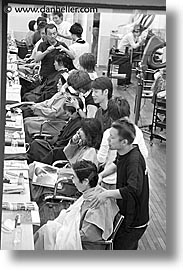 asia, black and white, hair, japan, men, people, salon, vertical, photograph