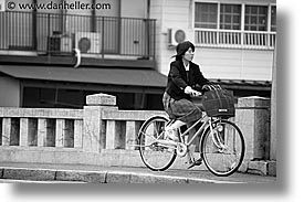 asia, bicycles, black and white, horizontal, japan, people, takayama, womens, photograph
