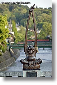 asia, japan, reaching, riverbank, statues, takayama, vertical, photograph