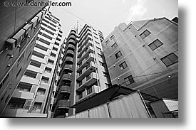 asia, black and white, buildings, cityscapes, horizontal, japan, kanto, odd, shaped, tokyo, photograph