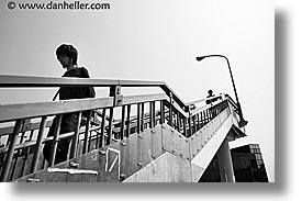 asia, black and white, cityscapes, horizontal, japan, kanto, stairs, tokyo, walkers, photograph