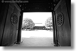 asia, black and white, doors, entry, horizontal, japan, kanto, meiji shrine, shrine, tokyo, photograph